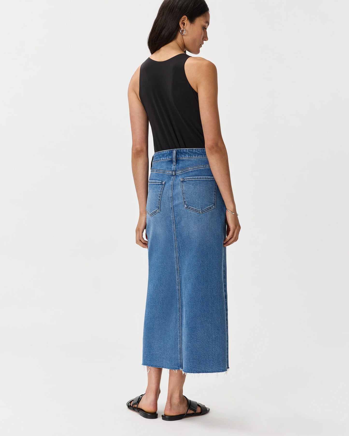Stretch Denim 5-Pocket Midi Skirt - 24 / Obsidian Blue