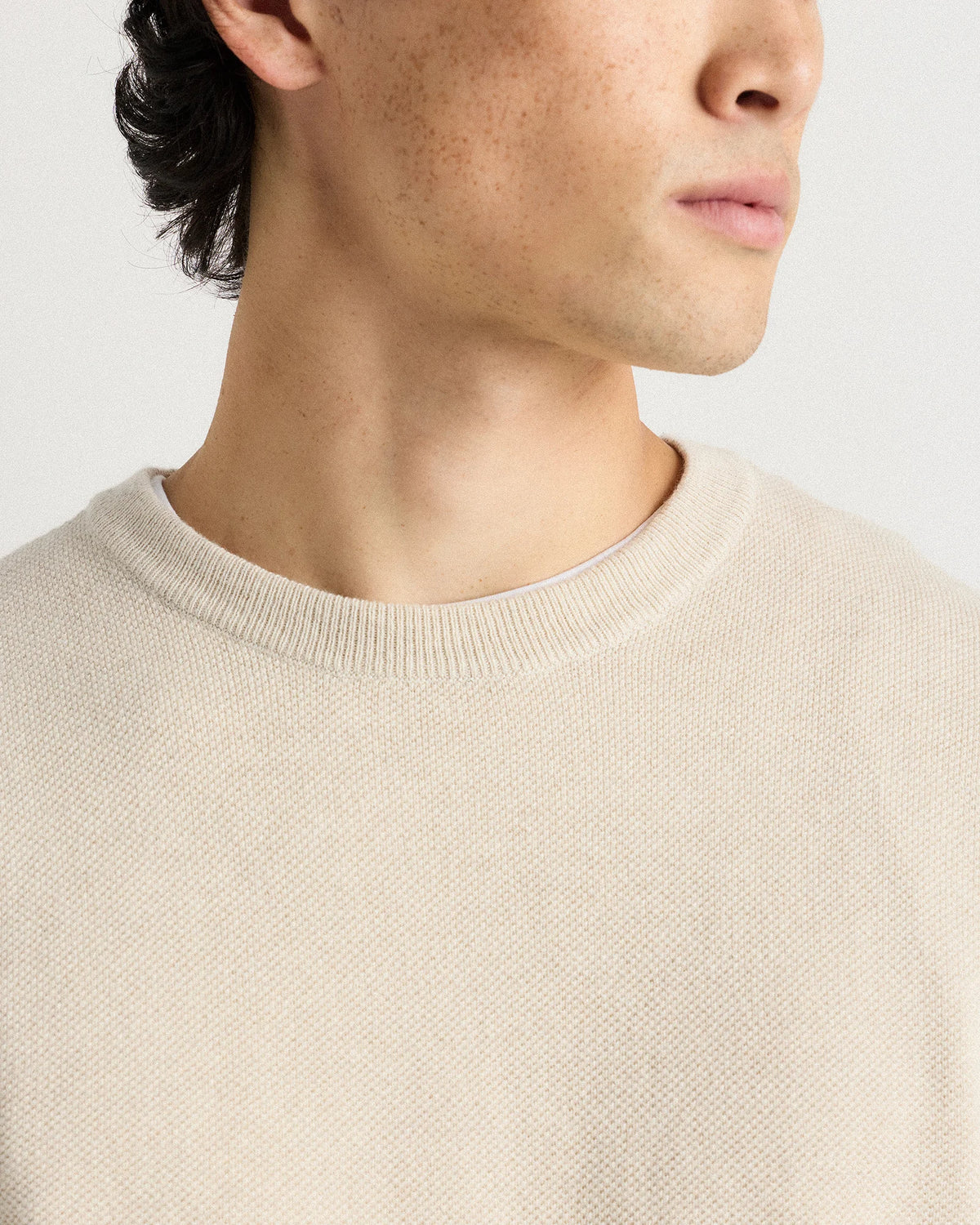 100% Organic Cotton Pique Crewneck Sweater - S / Moonstone Blue