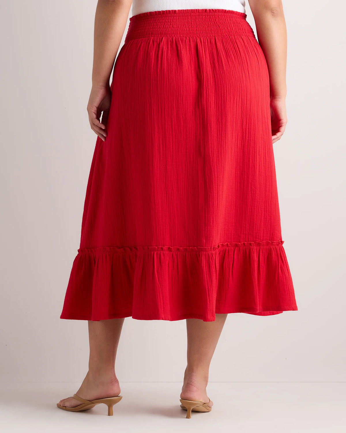 100% Organic Cotton Gauze Smocked Maxi Skirt - 1X / White