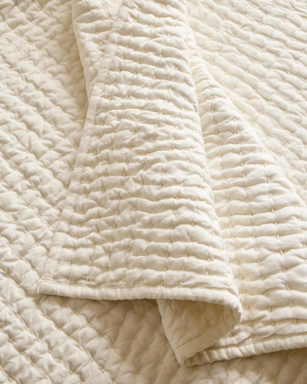 European Linen Cotton Stitch Quilt - Twin / Stone