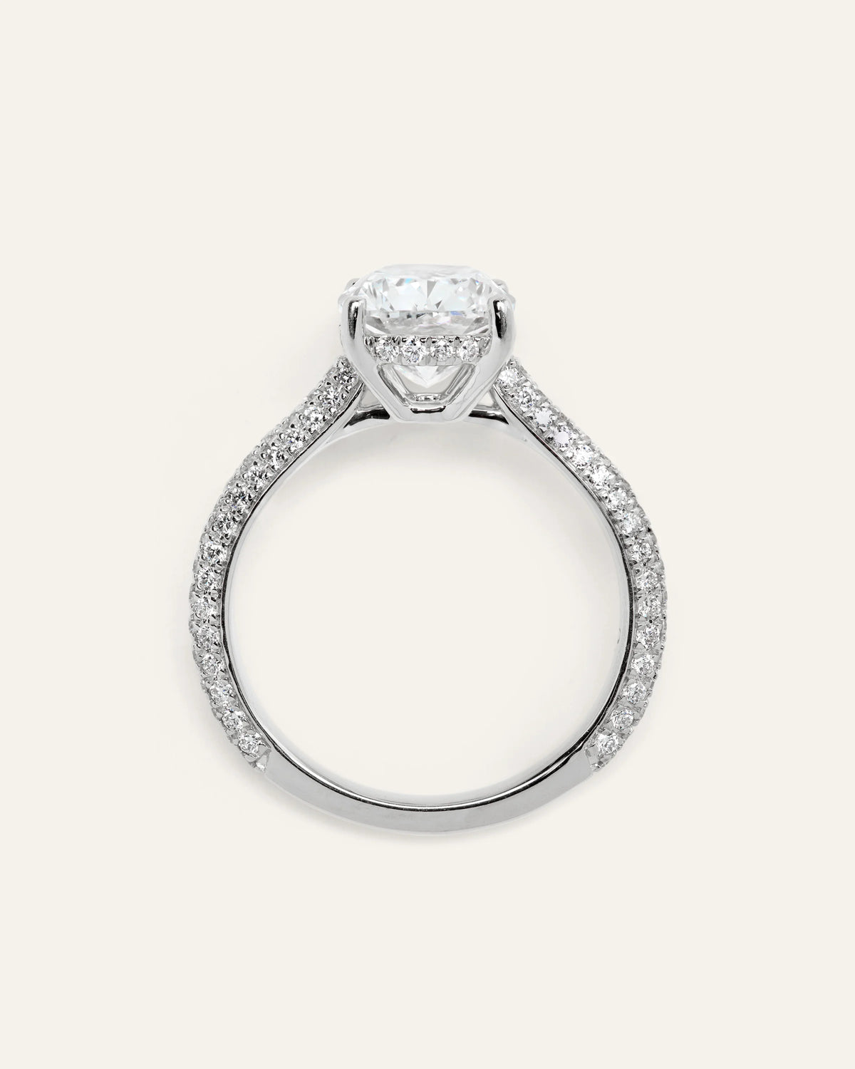 Lab Grown Diamond Elongated Cushion Pave Cathedral Engagement Ring - 3ct - 4 / Yellow Gold