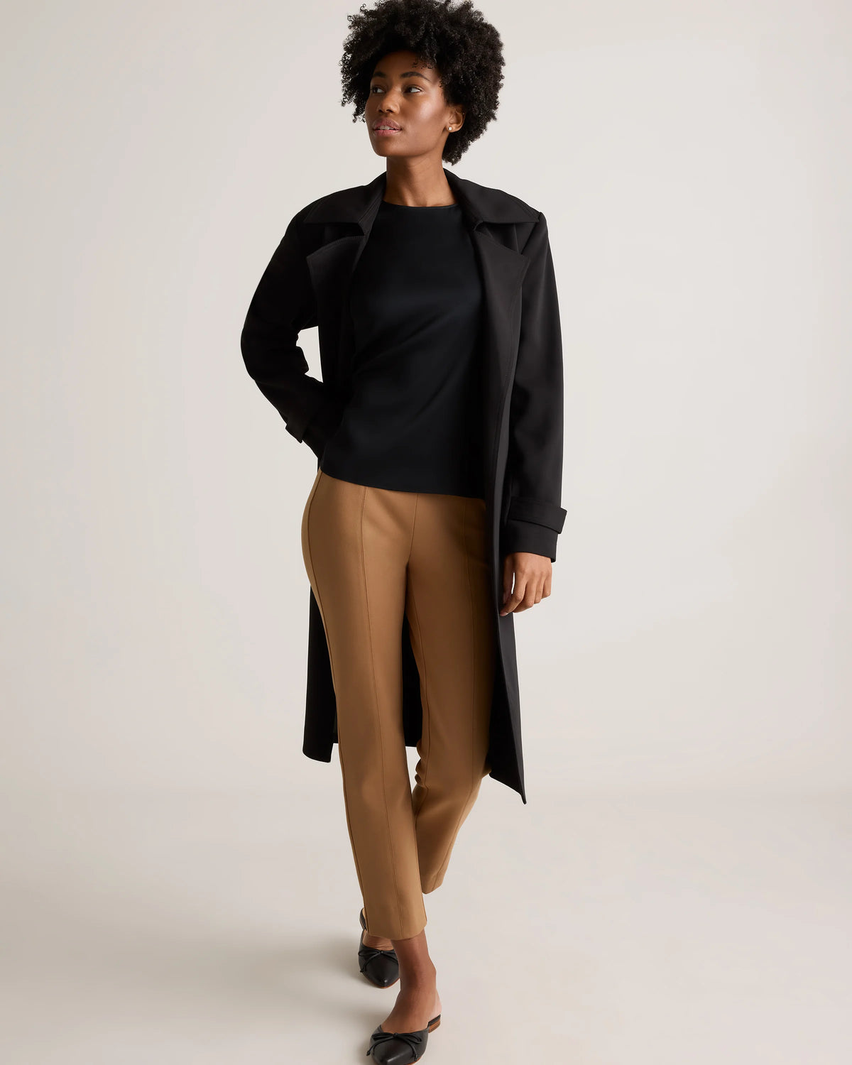 Washable Stretch Silk Split Hem Tee - XS / Ivory