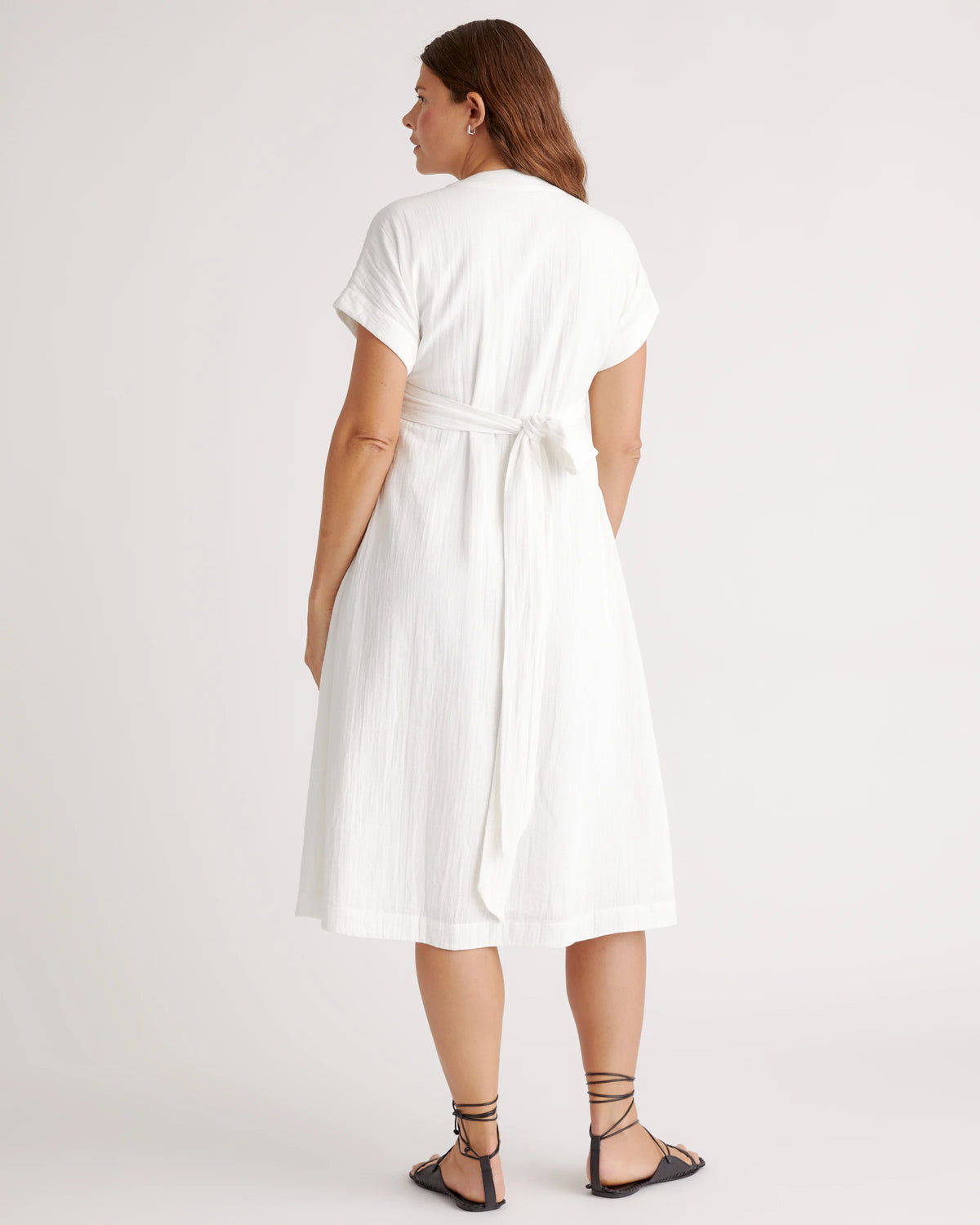 Organic Cotton Gauze Maternity Midi Dress - XS / White
