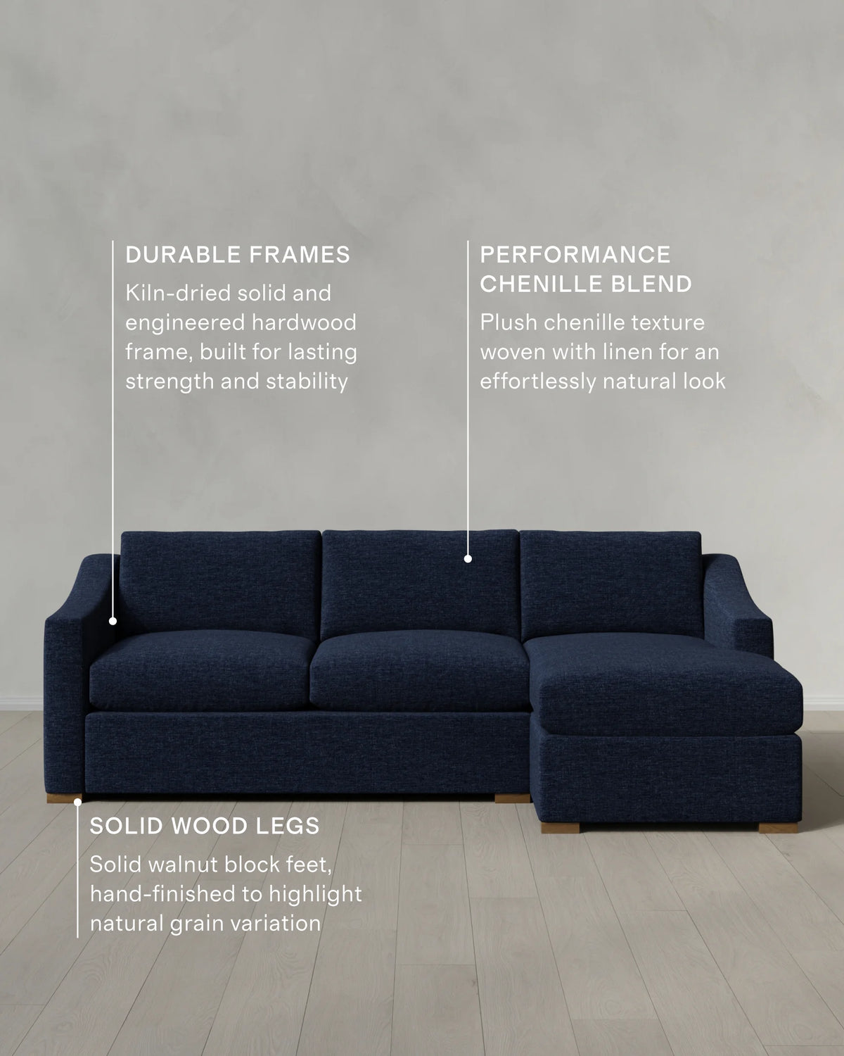 Hollis Slope Arm Chaise Sectional in Performance Chenille Linen Blend - 104" Right Arm / Snow