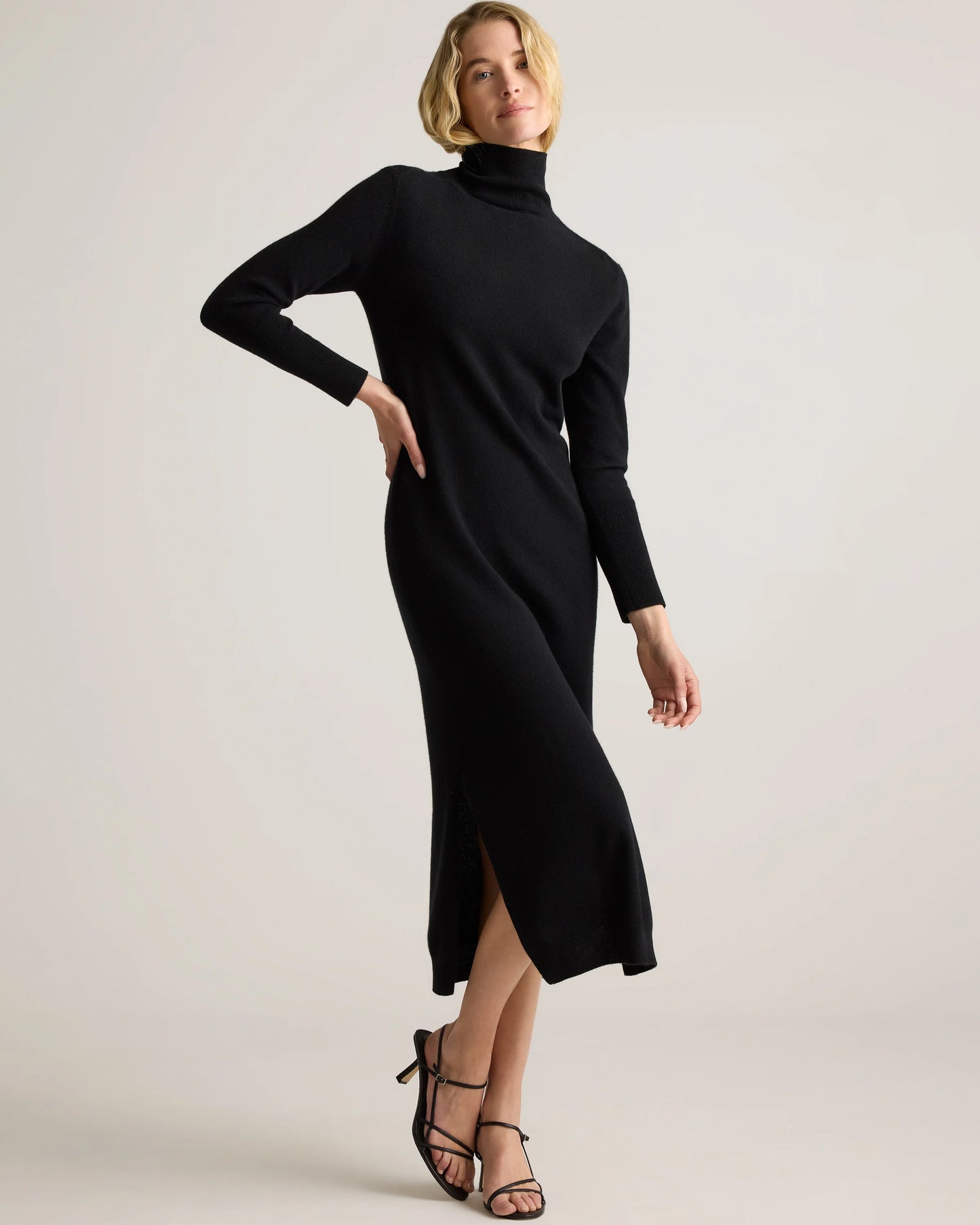 Mongolian Cashmere Turtleneck Midi Sweater Dress - XS / Charcoal
