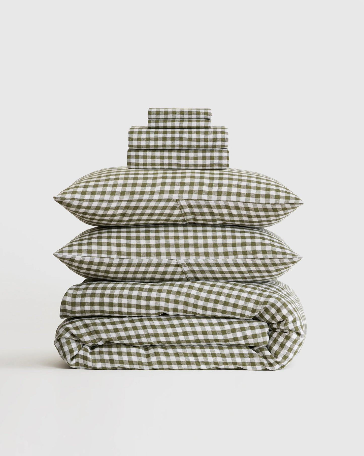 European Linen Gingham Deluxe Bedding Bundle - Twin / Willowleaf