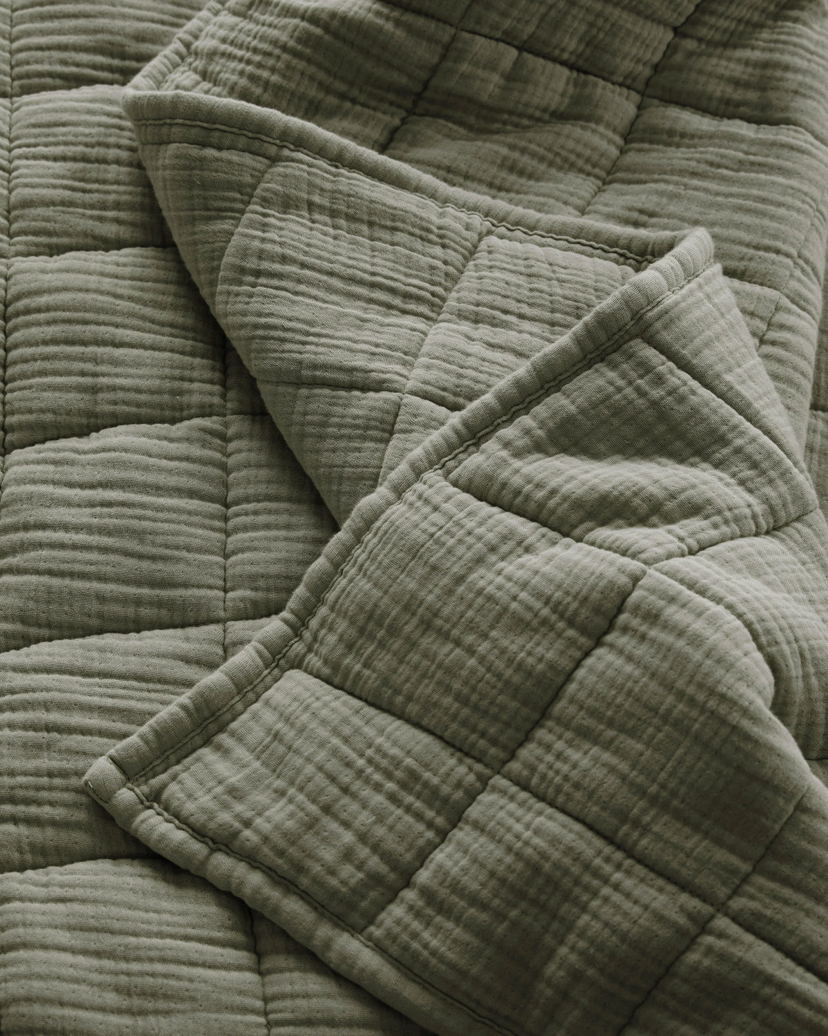 Organic Cotton Gauze Box Quilt - Twin / Mineral