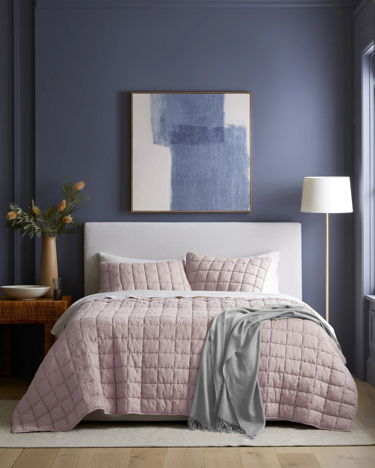 European Linen Box Quilt Set - Twin / Dusty Olive