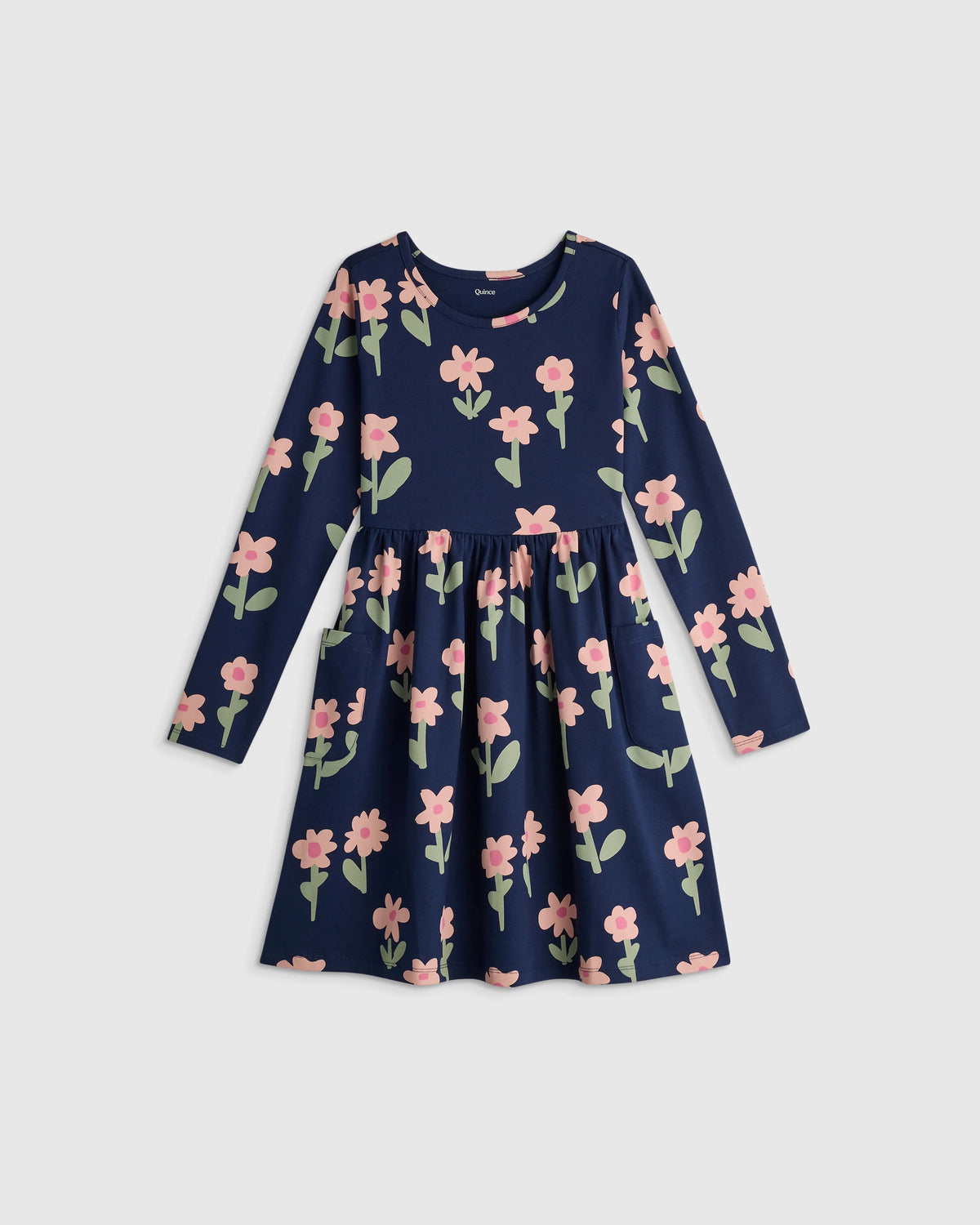 Organic Cotton Long Sleeve Fit and Flare Pocket Dress - 2T / Purple Poppy Garden