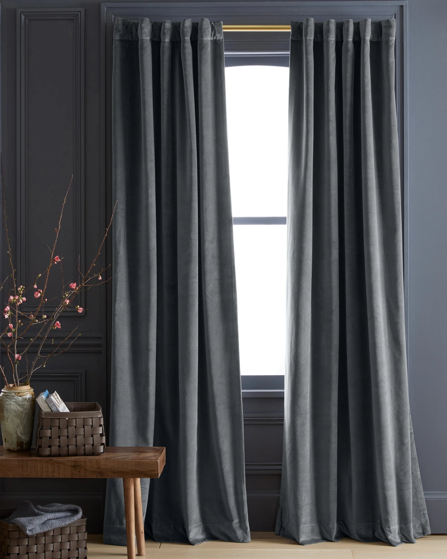 Cotton Velvet Room Darkening Curtain - Single Panel - 48x84 / Ivory