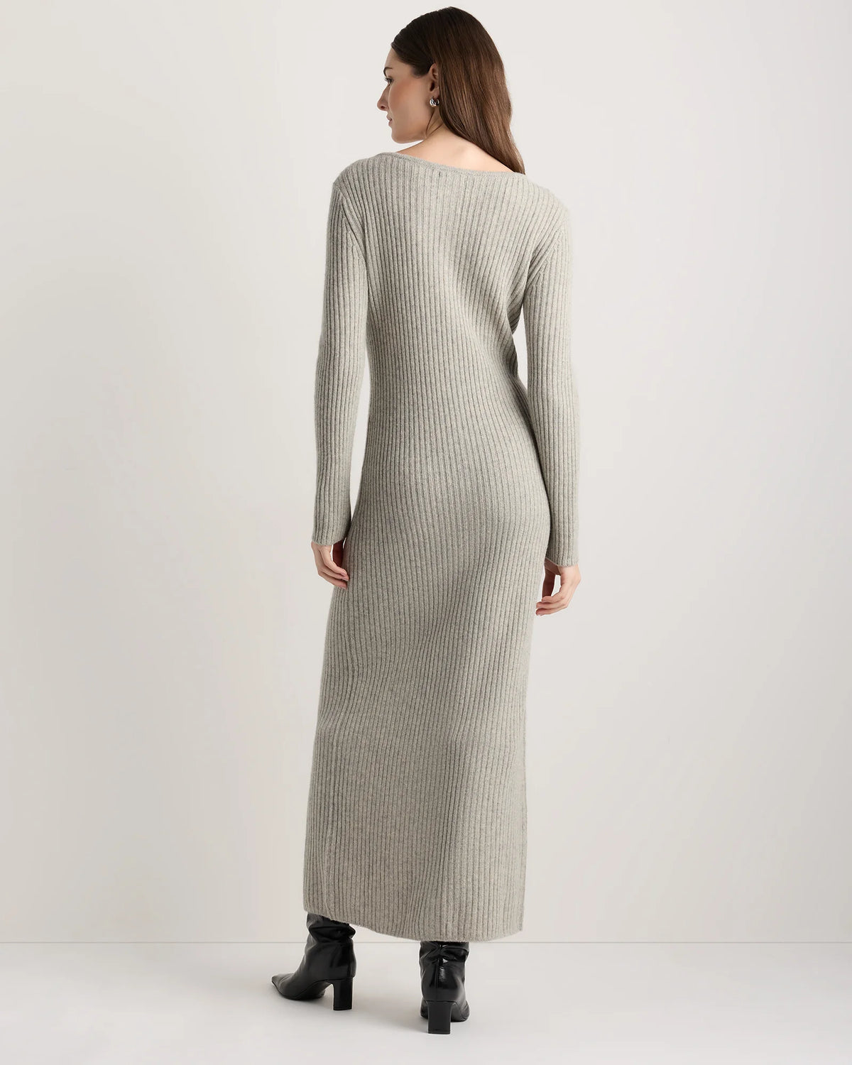 100% Yak Wool Ribbed Cardigan Sweater Dress - XS / Heather Brown