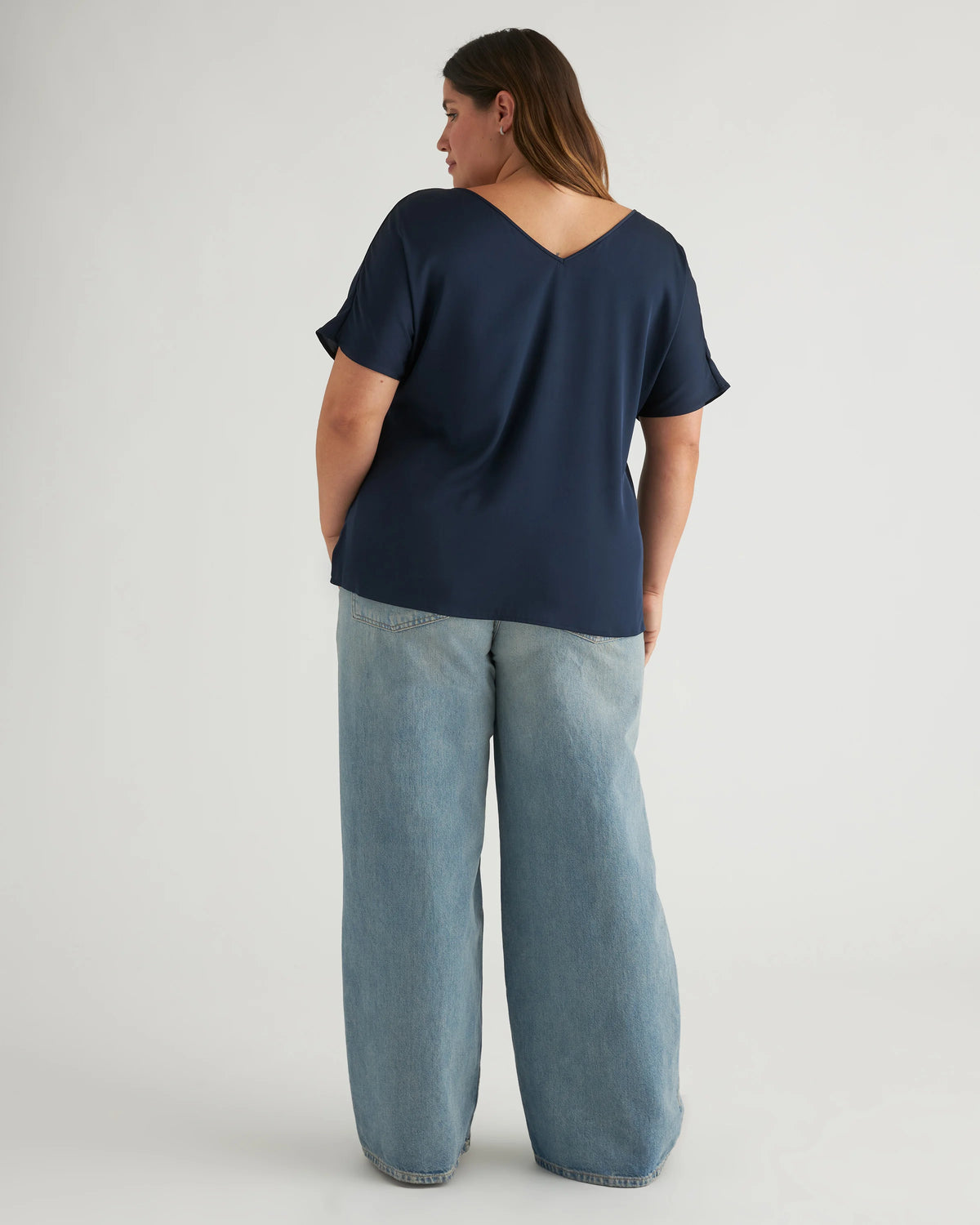 Washable Stretch Silk Reversible V-Neck Blouse - XS / Navy