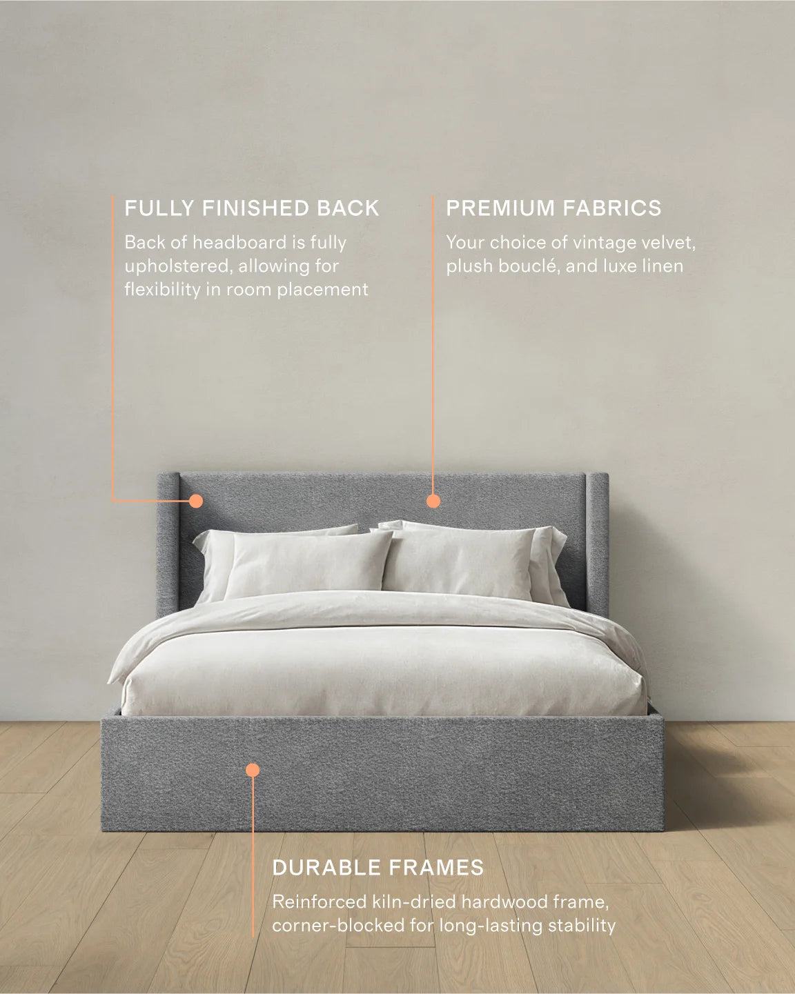 Plush Boucle Wingback Bed - Full / Ivory