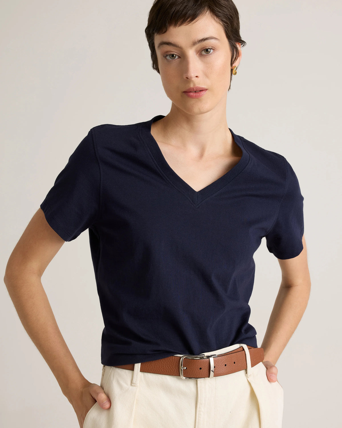 100% Organic Cotton Boxy V-Neck Tee (3-Pack) - XS / Deep Navy