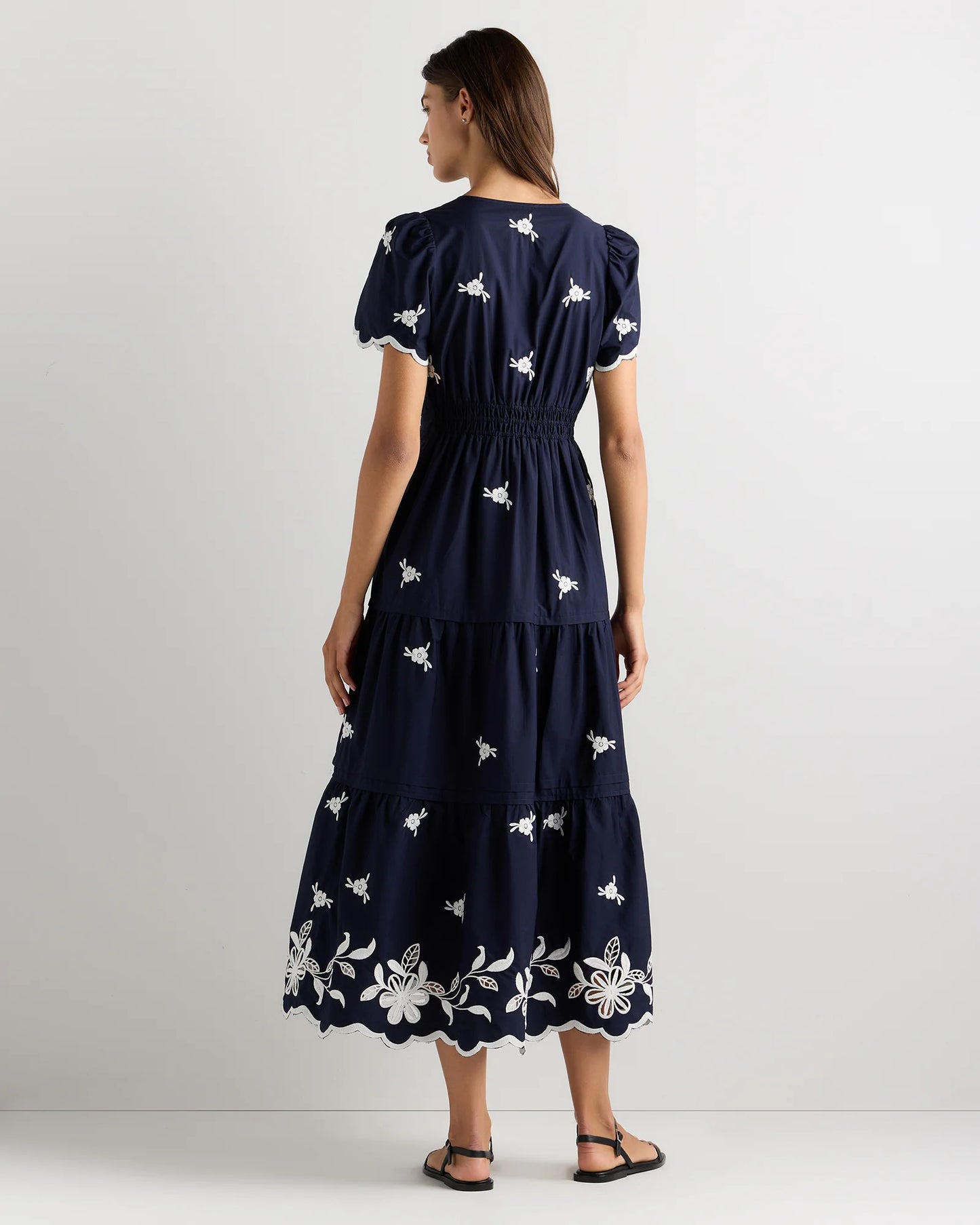 100% Organic Cotton Poplin Embroidered Tiered Maxi Dress - XS / Moonstone Blue