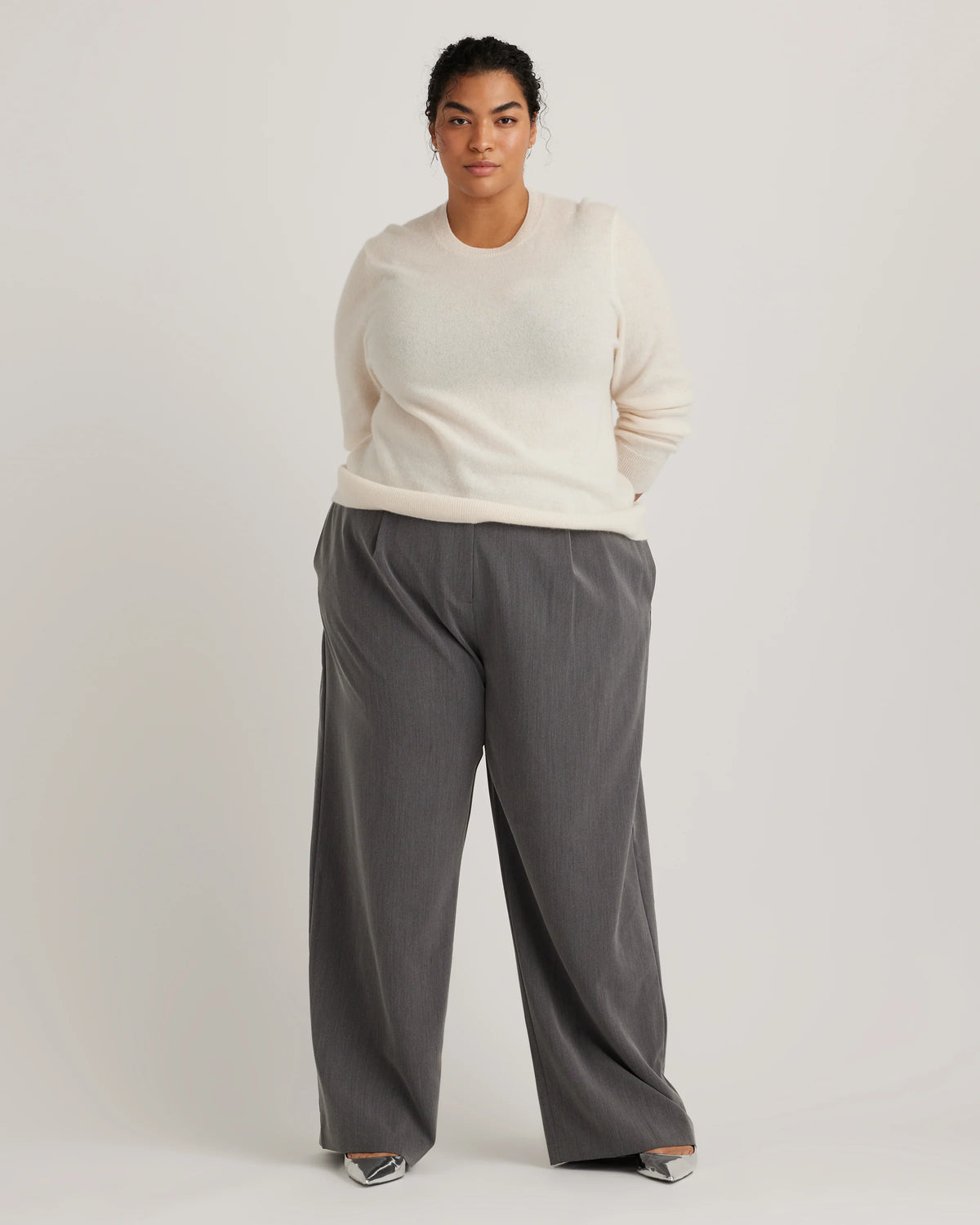 Mongolian Cashmere Crewneck Sweater - 1X / Pale Custard Yellow