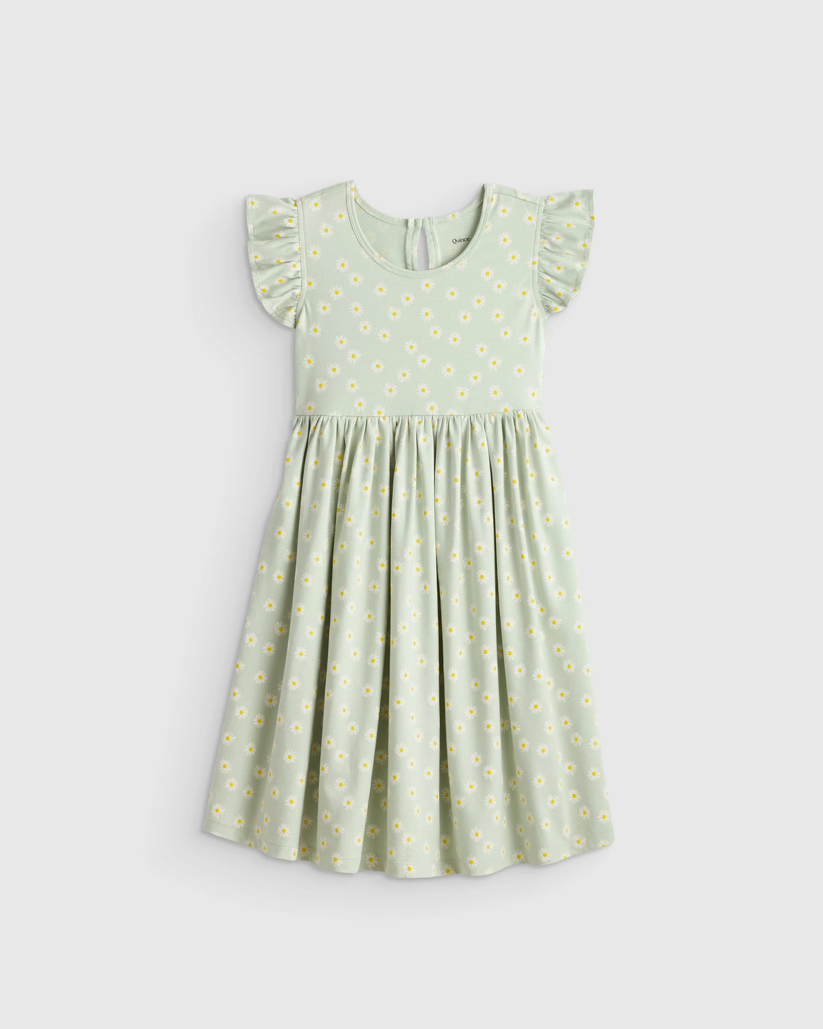 Organic Cotton Sleeveless Ruffle Dress - 2T / Aqua Daisy