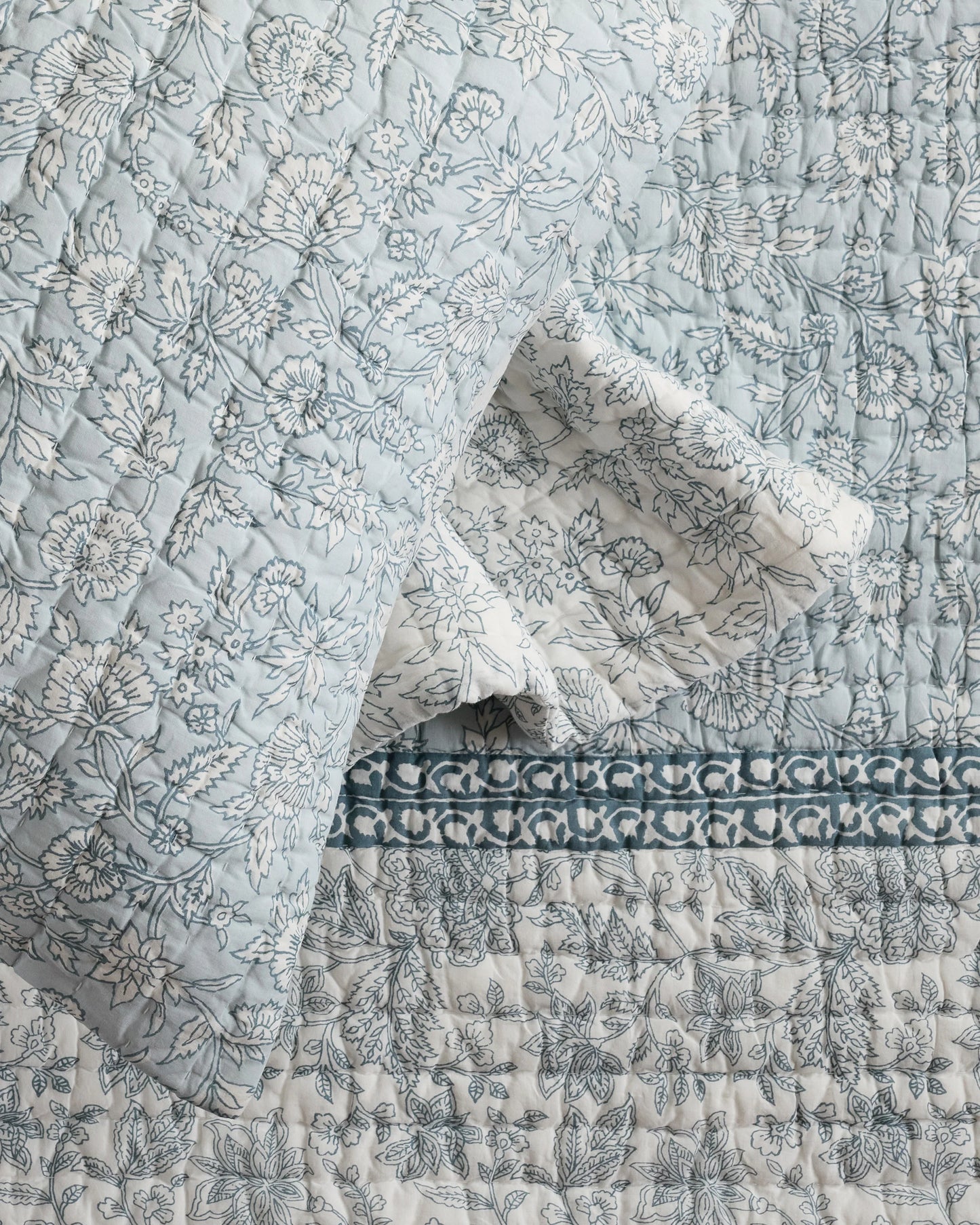 Organic Cotton Block Print Quilt Set - Twin / Green