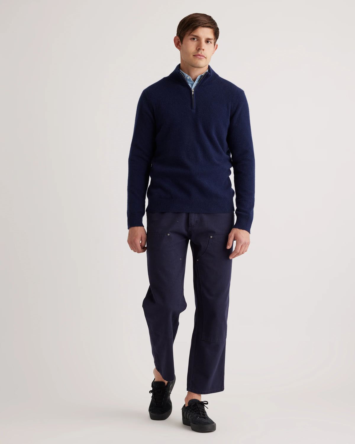 Mongolian Spring Cashmere Quarter Zip Sweater - S / Navy