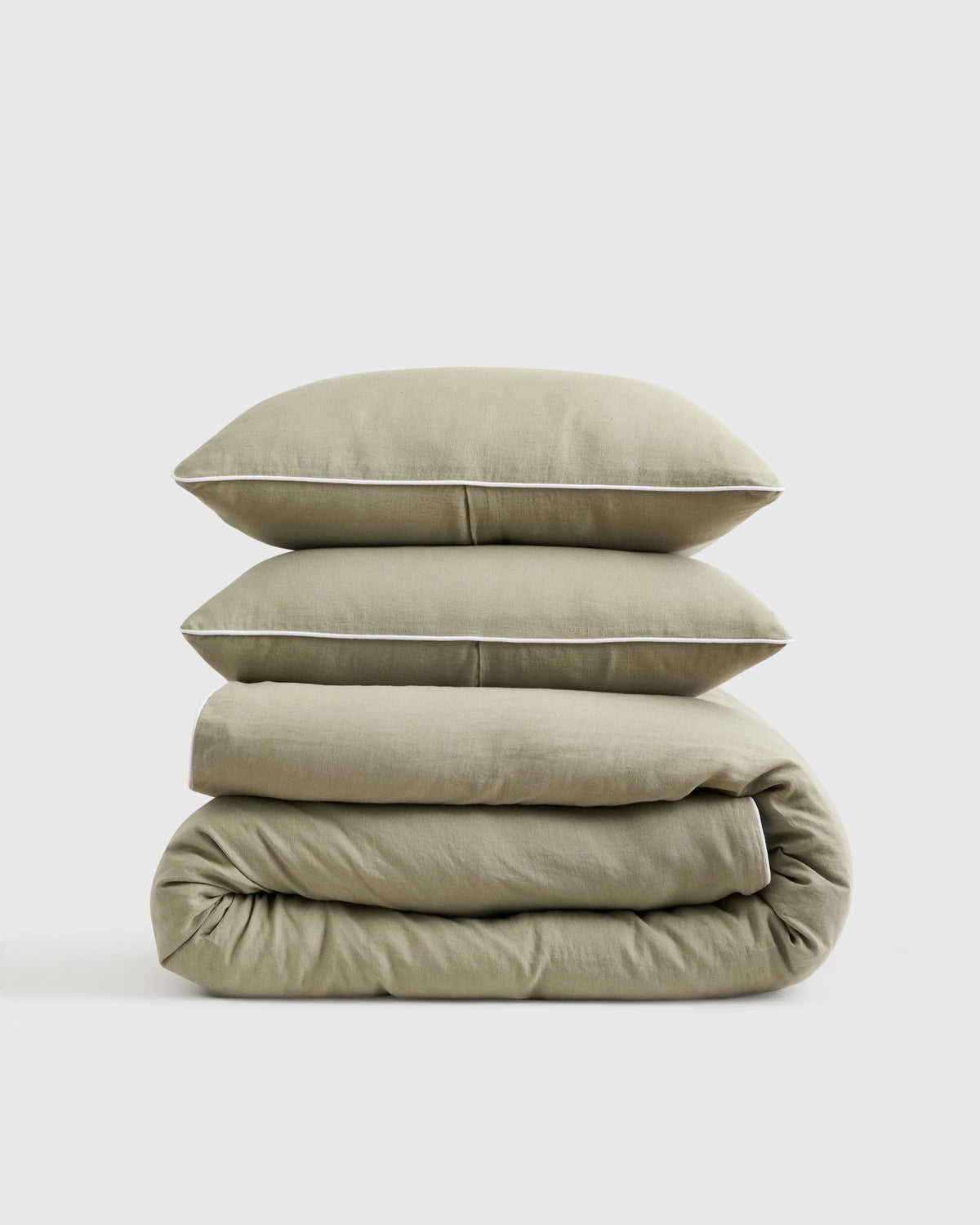 European Linen Piped Duvet Cover Set - Twin / White/Cherry