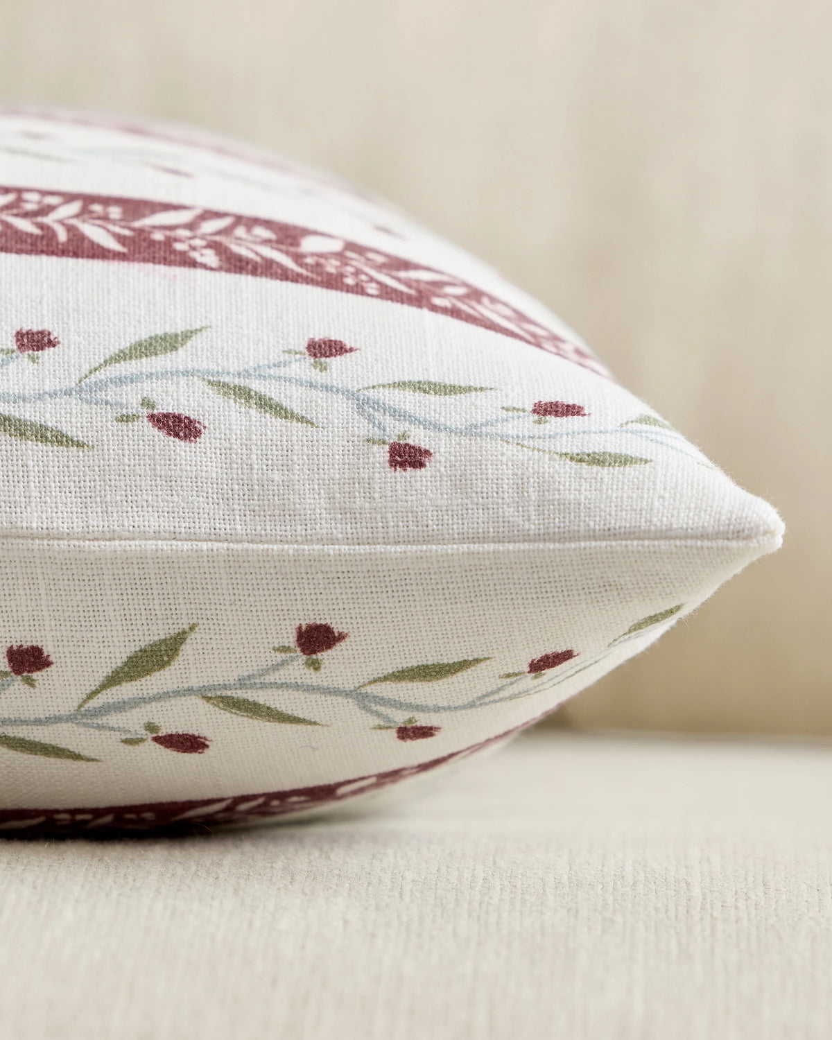 Floral Vine Cotton Pillow Cover (Set of 2) - 12x20 / Light Blue Stripe