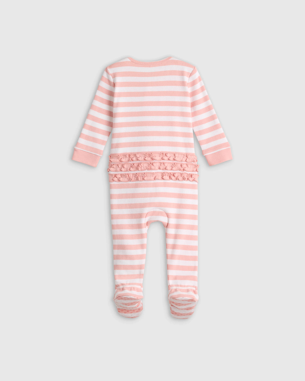 100% Organic Cotton Ruffle Footie - 0-3M / Pink Stripe