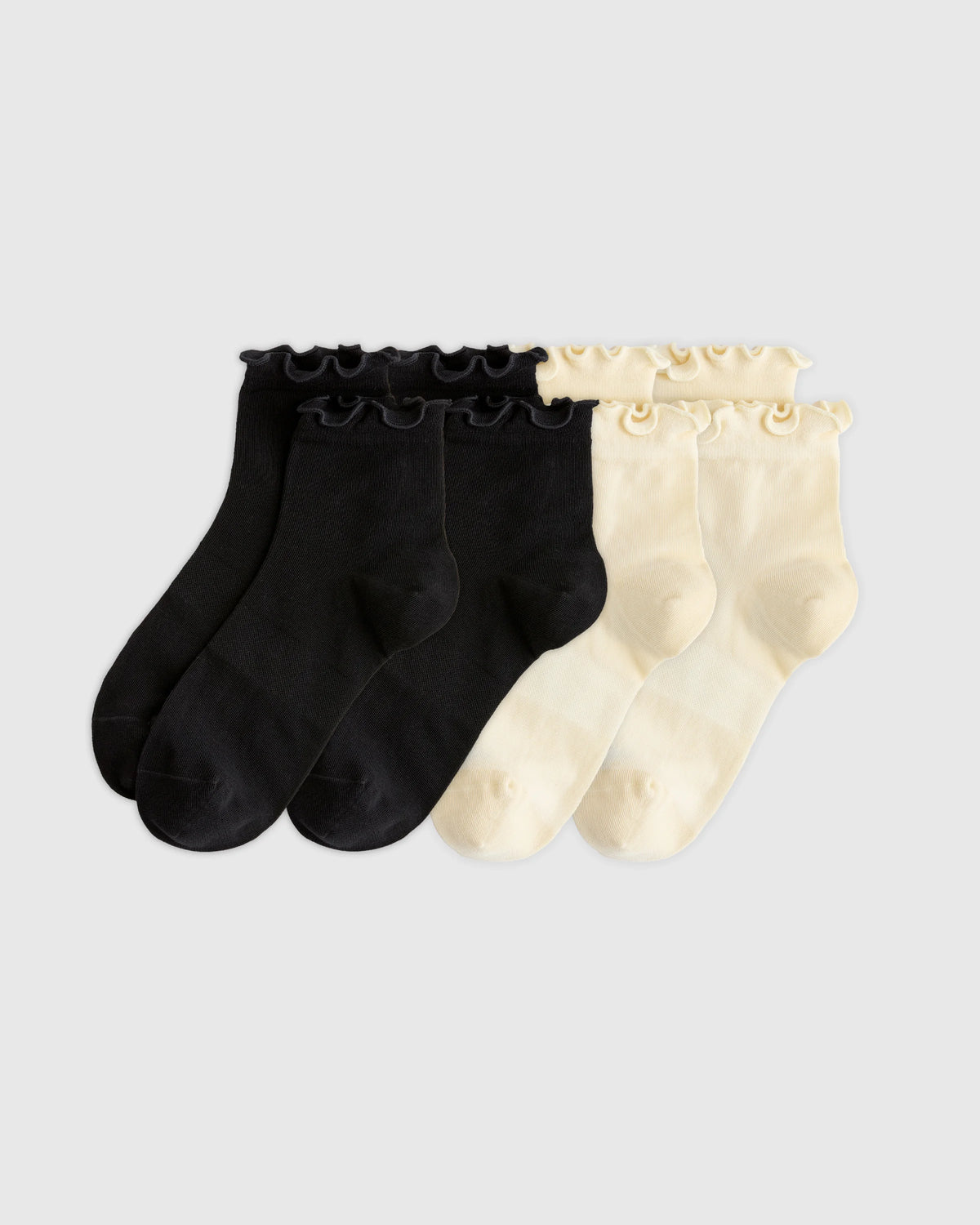 Everyday Lightweight Cotton Ruffle Quarter Crew Sock (4-pack) - S / Black