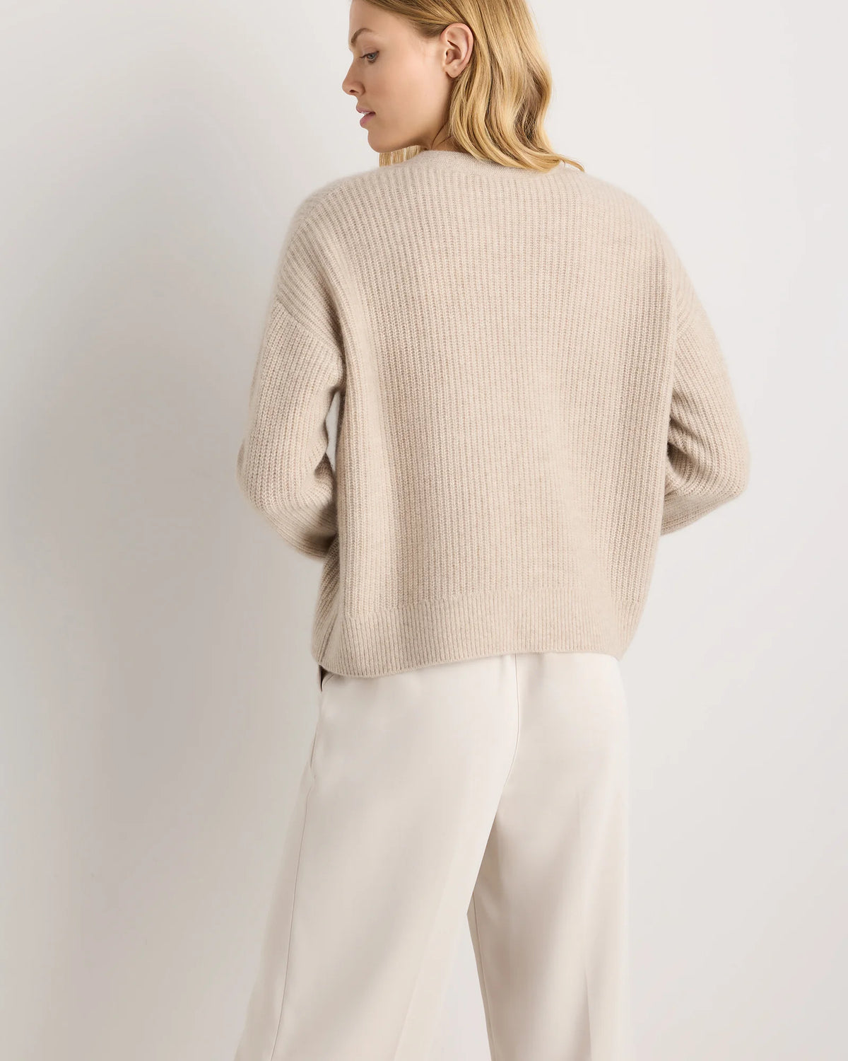 Mongolian Cashmere Fisherman Boxy Cropped Cardigan Sweater - XS / Undyed Natural Heather