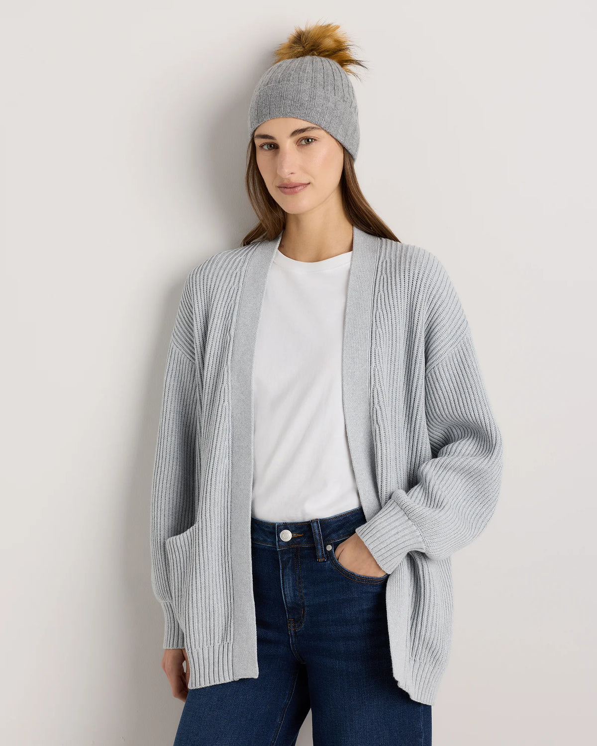 Mongolian Cashmere Pom Pom Beanie - One Size / Oatmeal