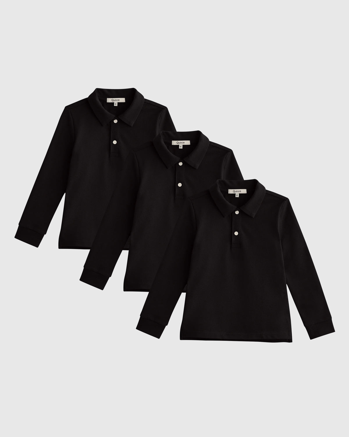 Organic Cotton Long Sleeve Pique Polo 3-Pack - 2T / Black