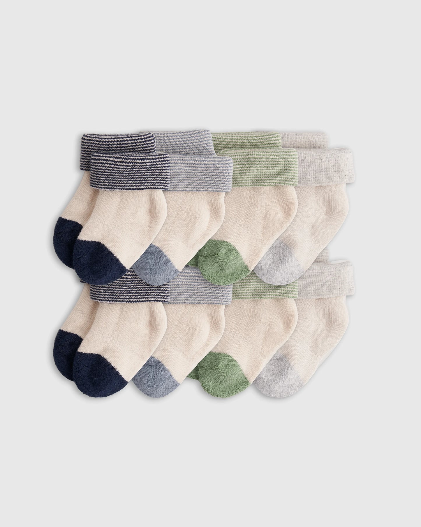 Organic Fold Over Socks 8-Pack - One Size / Navy/Light Blue/Green/Grey
