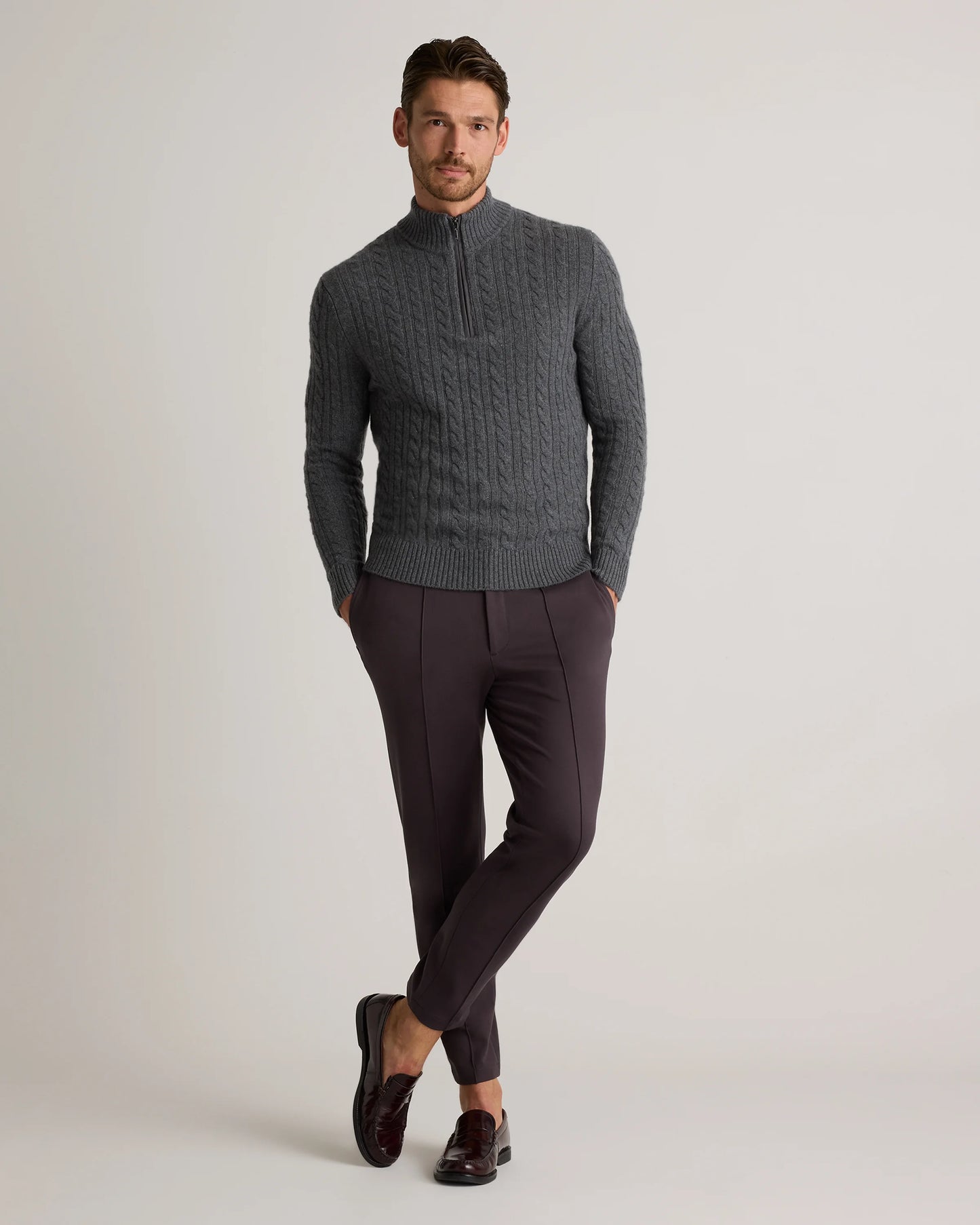 Luxe Baby Cashmere Cable Quarter Zip Sweater - S / Pearled Ivory