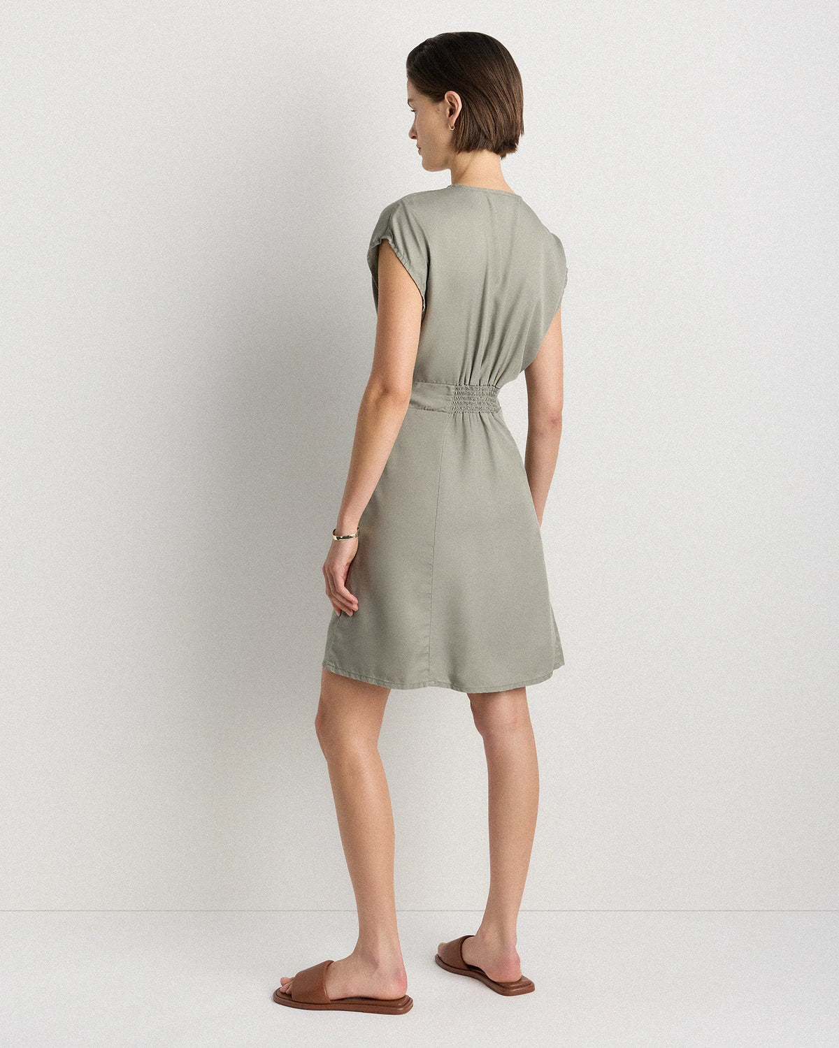 Vintage Wash Tencel Button Front Dress - XS / Taupe Brown