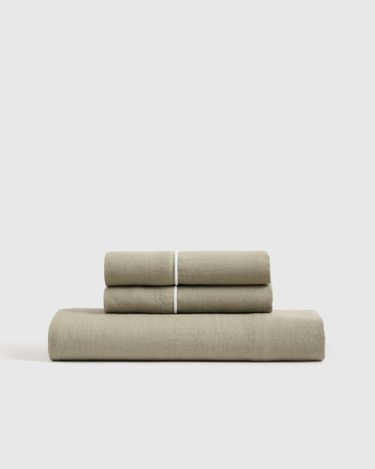 European Linen Piped Fitted Sheet Set - Twin / Mist/White