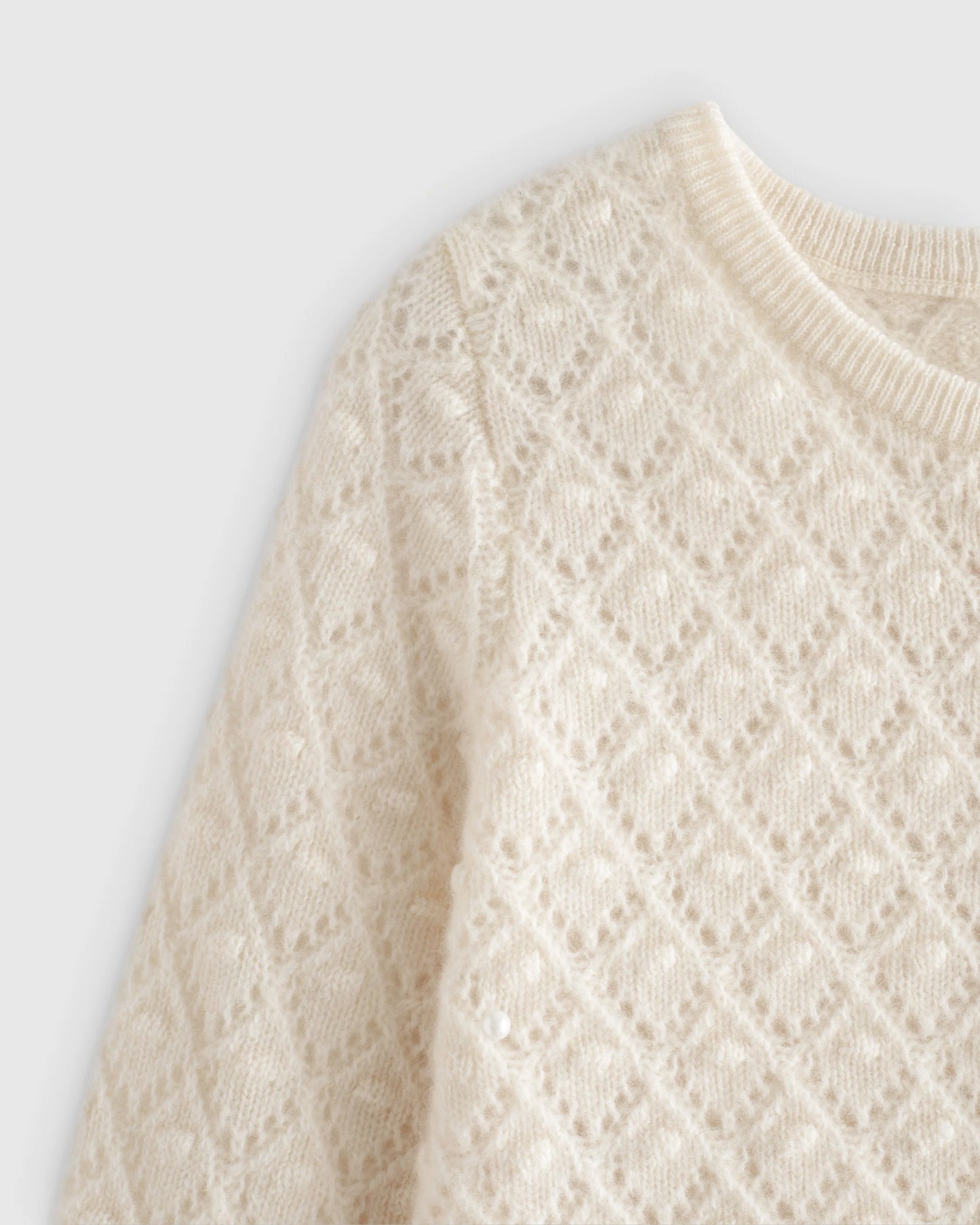 Washable Cashmere Pointelle Cardigan - 0-3M / Ivory
