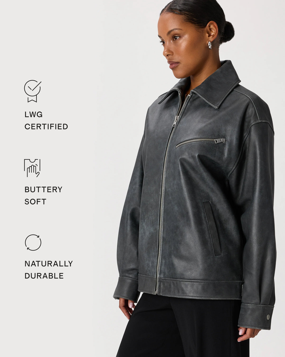 100% Leather Oversized Bomber Jacket - XS / Rich Brown