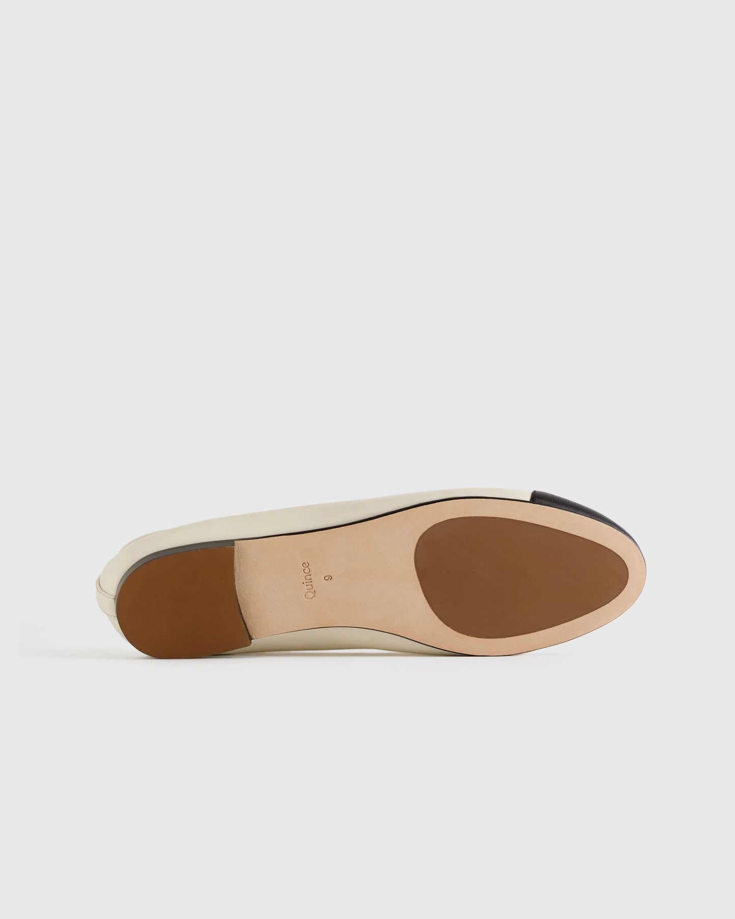 Italian Leather Cap-Toe Ballet Flat - 5 / Bone/Black