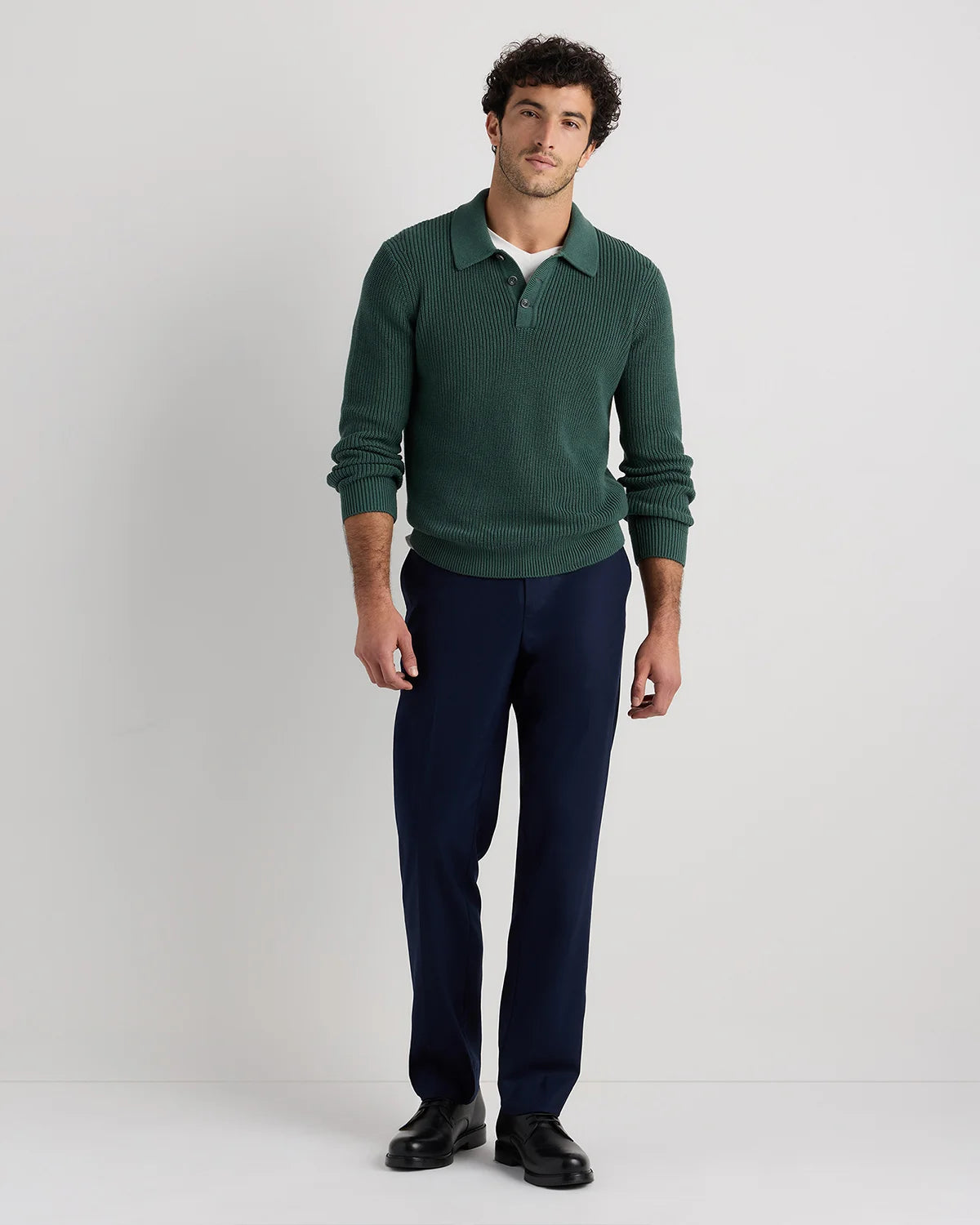 100% Organic Cotton Ribbed Polo Sweater - XS / Mid Heather Grey