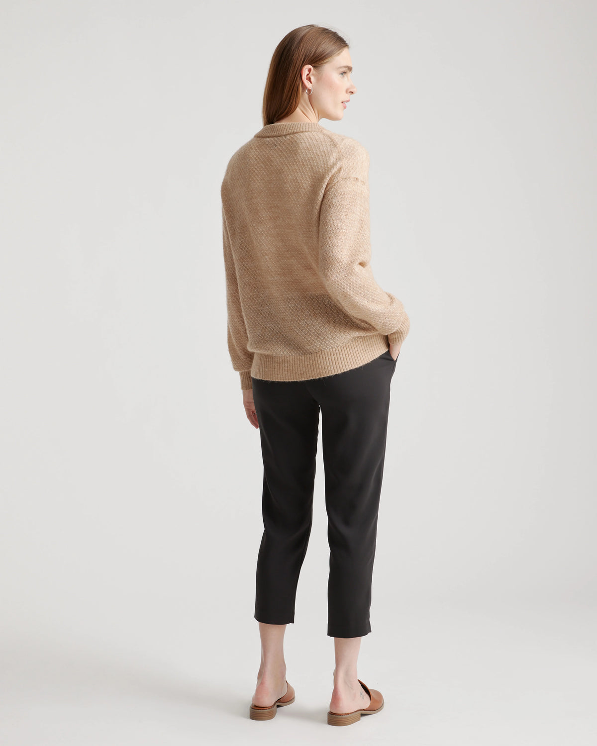 Baby Alpaca-Wool Diamond Stitch Crew - XS / Charcoal