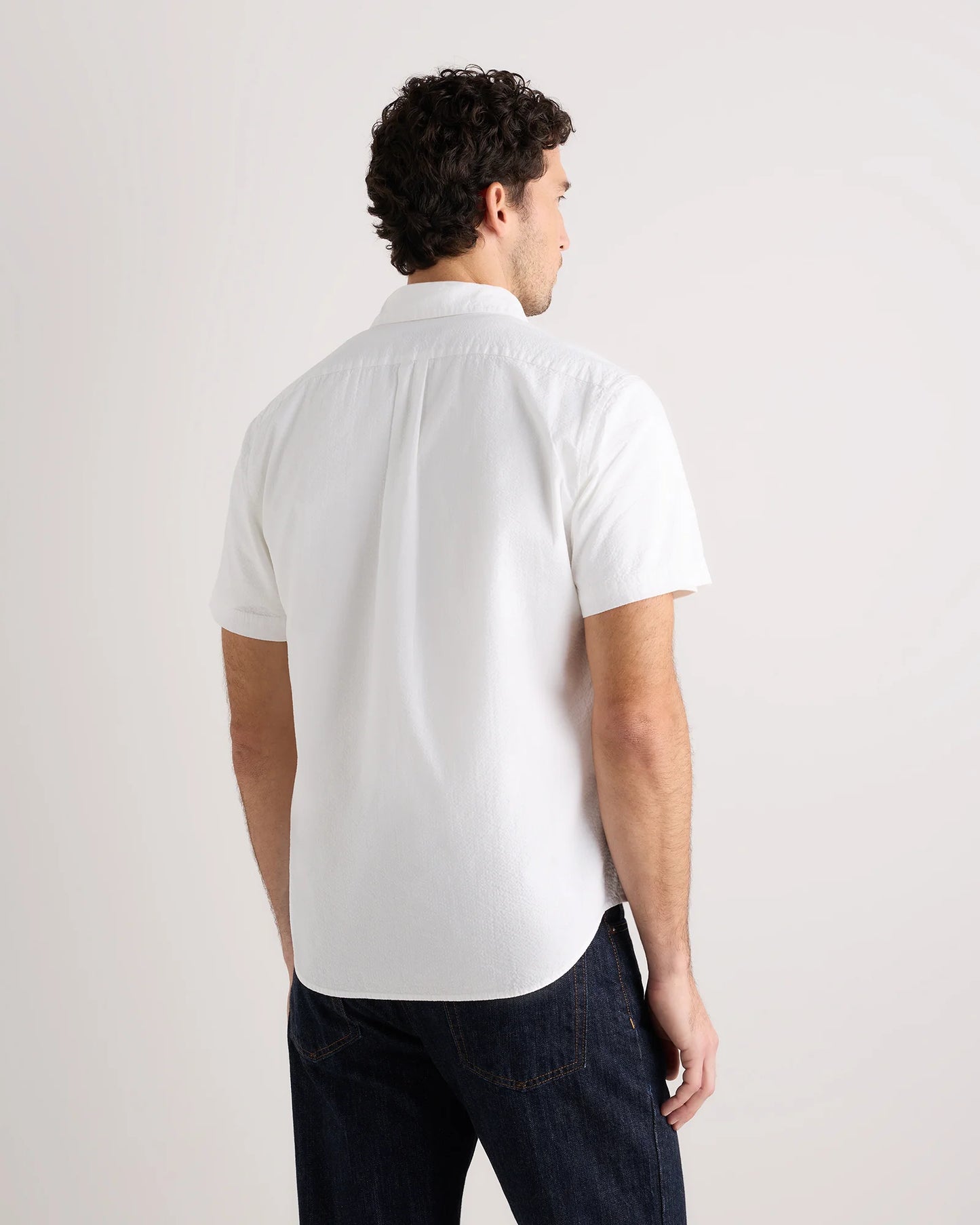 100% Organic Cotton Seersucker Short Sleeve Shirt - S / White