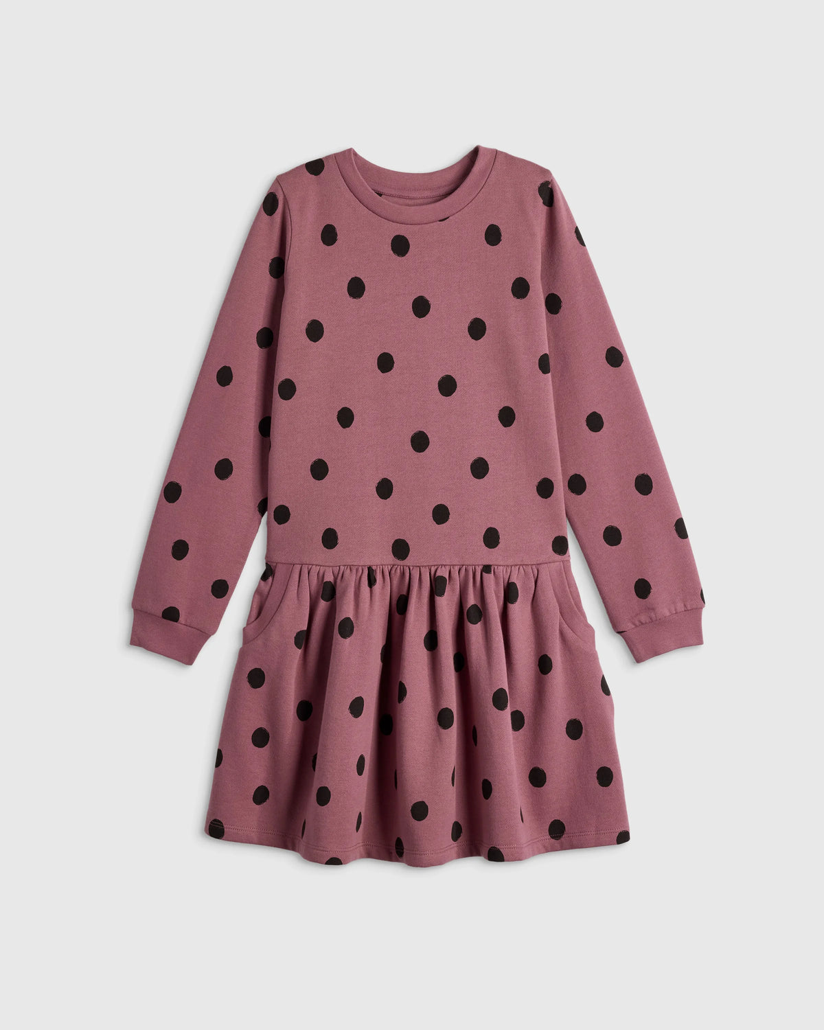 Cozy Fleece Sweatshirt Dress - 6 / Mauve Dots
