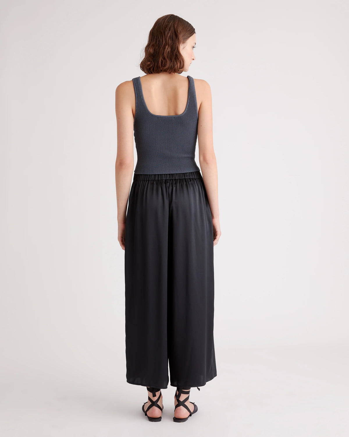 100% Washable Silk Cropped Wide Leg Pant - XS / Black
