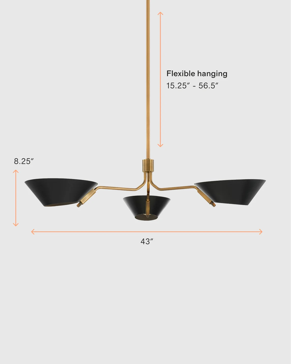 Mid-Century Armed Iron Chandelier - One Size / Sand