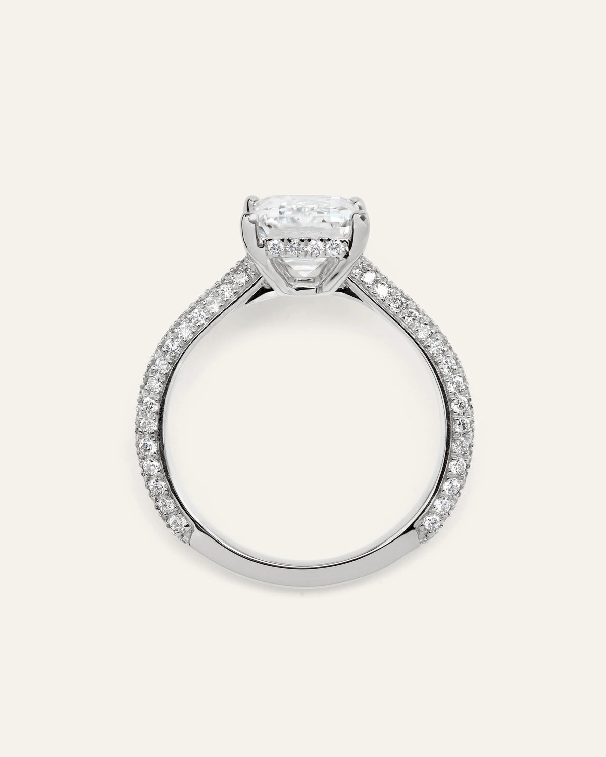 Lab Grown Diamond Emerald Pave Cathedral Engagement Ring - 3ct - 4 / Yellow Gold