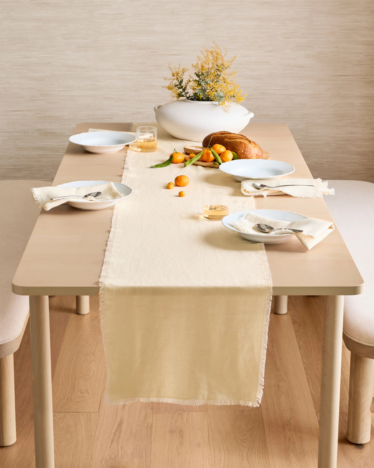 European Linen Fringe Table Runner - One Size / Blue Fog
