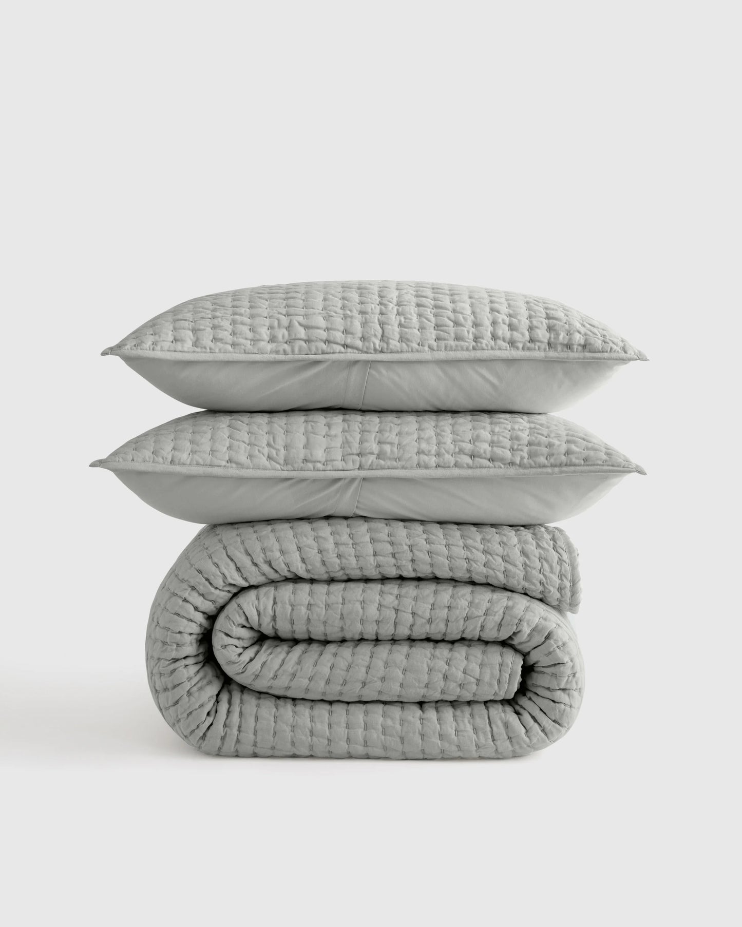 European Linen Cotton Stitch Quilt Set - Twin / Stone