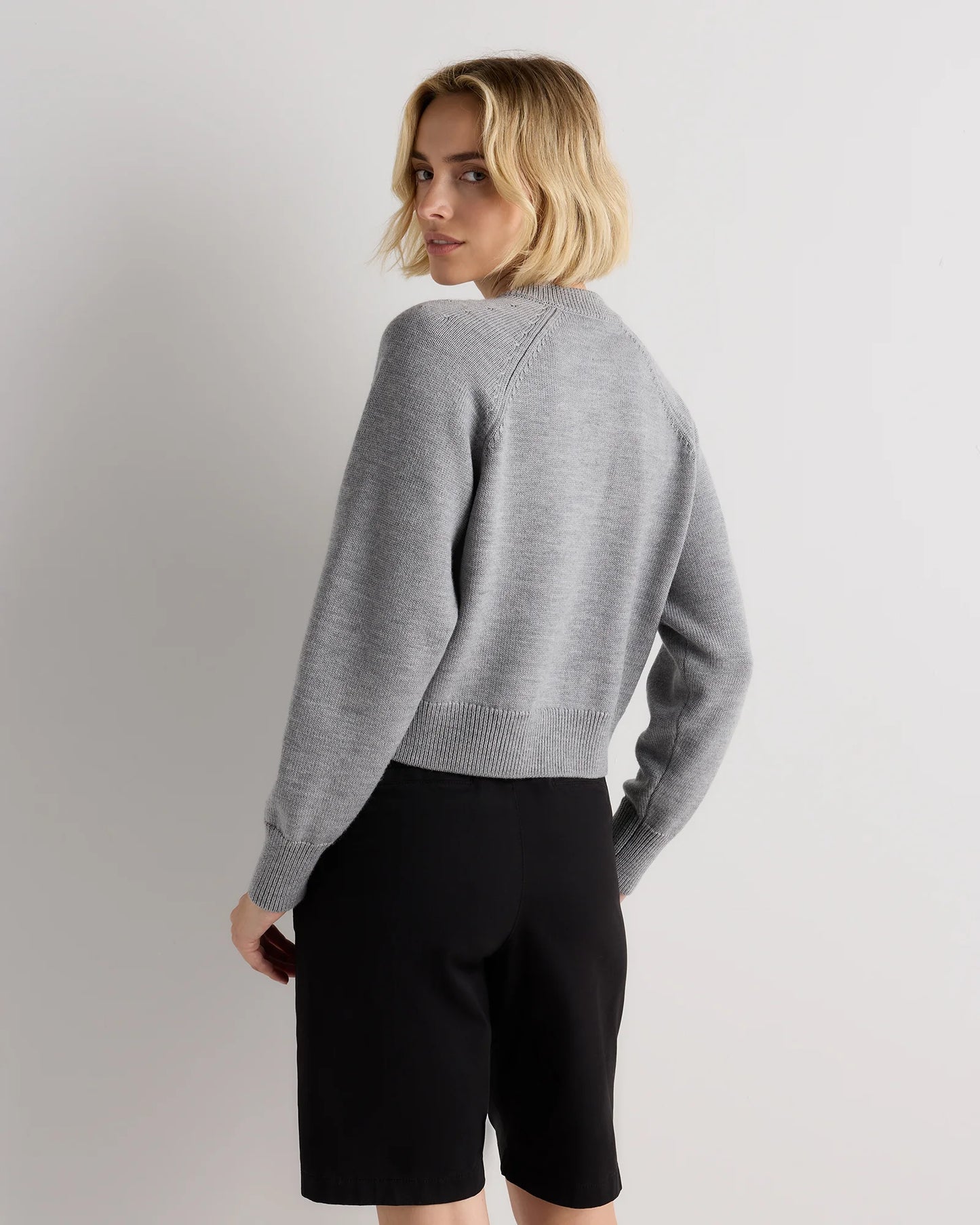 Australian Merino Wool Raglan Crewneck Cardigan - XS / Heather Grey