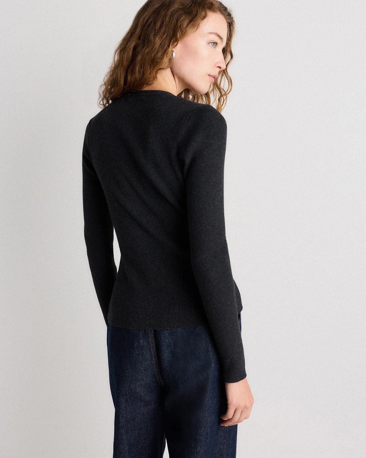 Cotton Cashmere Fitted Ribbed Cardigan - XS / Mocha Heather