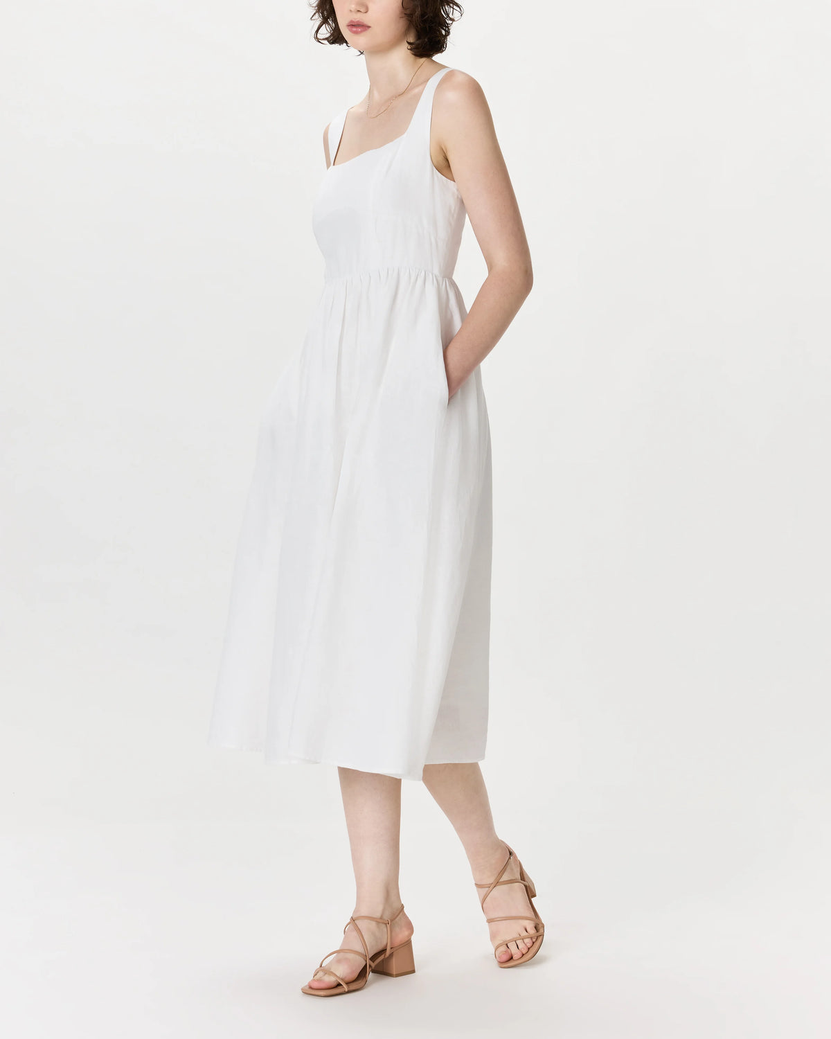 100% European Linen Fit & Flare Midi Dress - XS / Brick Red Heirloom Floral