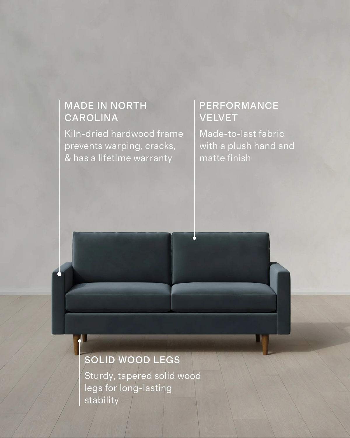 Atlas Midcentury Sofa in Performance Velvet - 6ft / Ivory